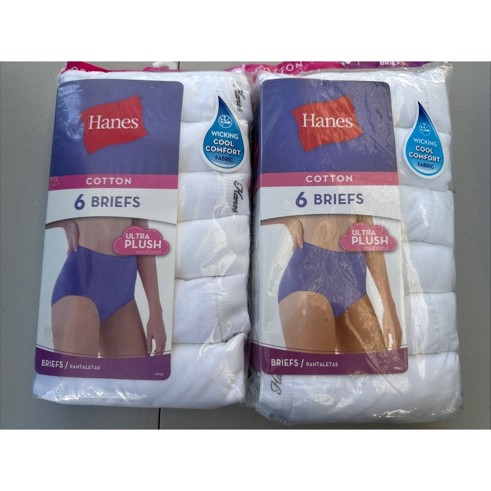 Hanes Cool Comfort Women's Cotton Tagless Brief Panties 6-Pack White Size 9 -2XL
